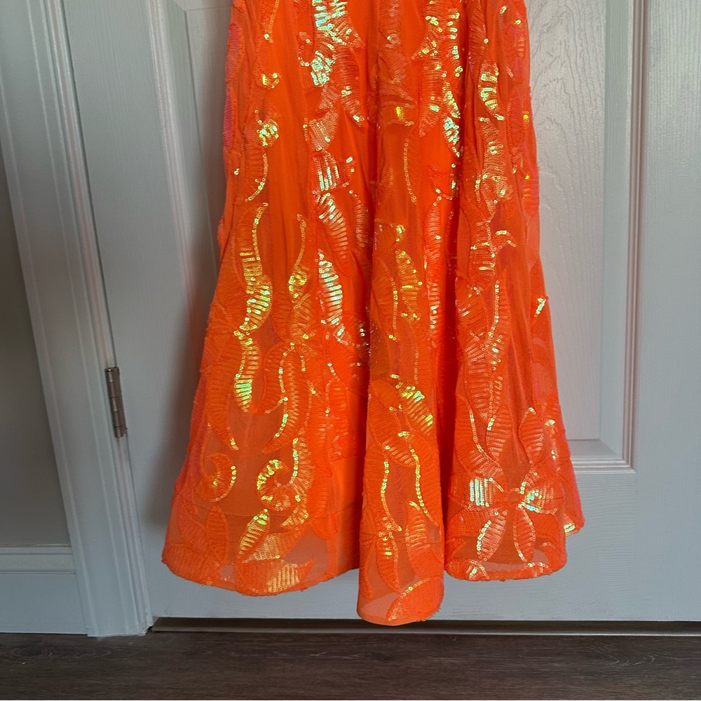 Jovani Neon Orange Sequin Mermaid Prom Dress - Picture 8 of 14